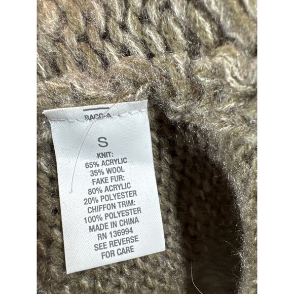 Roz & Ali Womens Open Front Wool Blend Cardigan Ruffle Faux Fur Size Large NWT - Picture 4 of 4